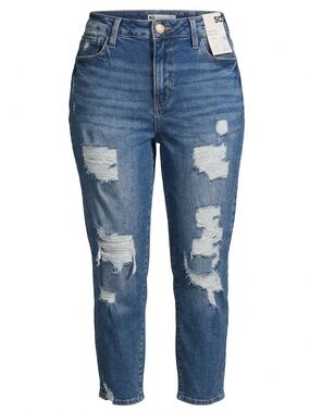 SO Women's Ripped Ankle Jeans - Blue
